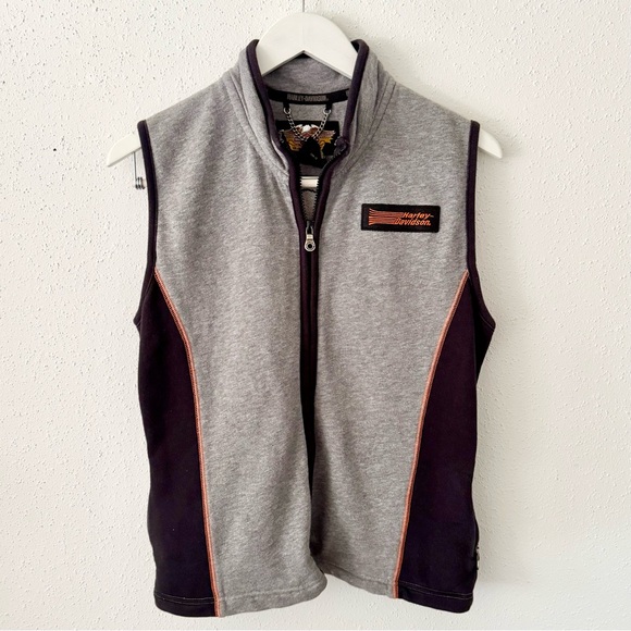 Harley-Davidson Jackets & Blazers - HARLEY DAVIDSON Grey Fleece Logo Zip Up Sleeveless Vest Women's Size Medium M